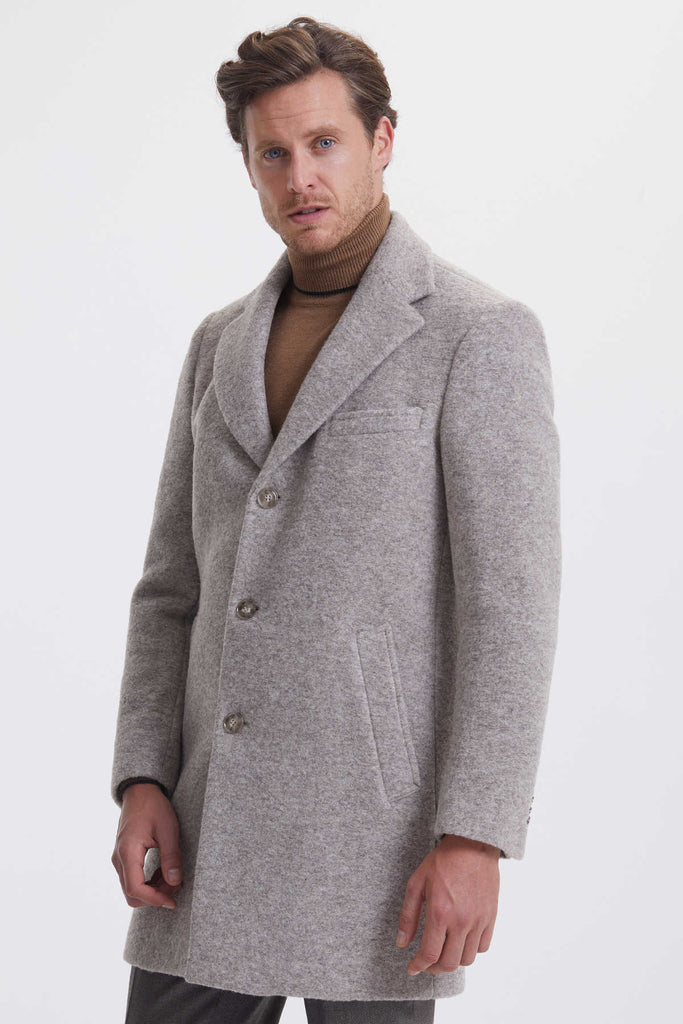 Slim Fit Notch Lapel Wool Gray Overcoat Light Brown D.2