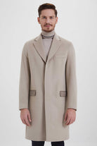 Slim Fit Notch Lapel Wool Light Beige Overcoat Light Beige