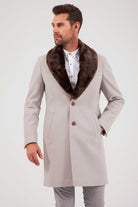 Slim Fit Notch Lapel Wool Light Beige Overcoat Light Beige