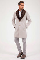 Slim Fit Notch Lapel Wool Light Beige Overcoat Light Beige