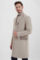 Slim Fit Notch Lapel Wool Light Beige Overcoat Light Beige