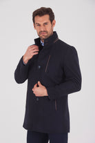 Slim Fit Notch Lapel Wool Navy Overcoat Light Navy - MIB