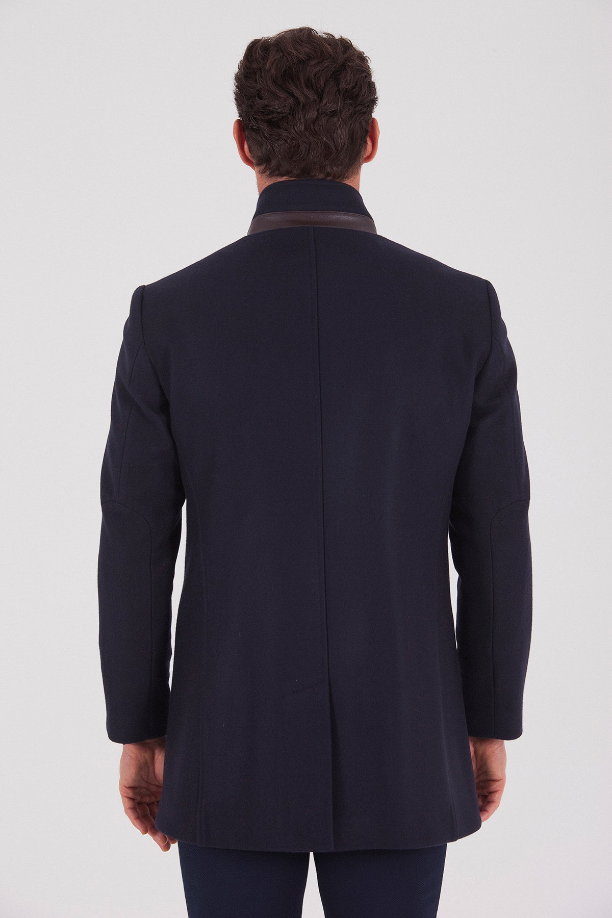 Slim Fit Notch Lapel Wool Navy Overcoat Light Navy - MIB