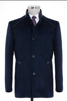 Slim Fit Notch Lapel Wool Navy Overcoat Navy - MIB