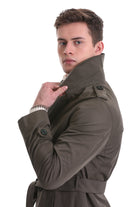 Slim Fit Odesa Flat Collar Long Coat Khaki - MIB