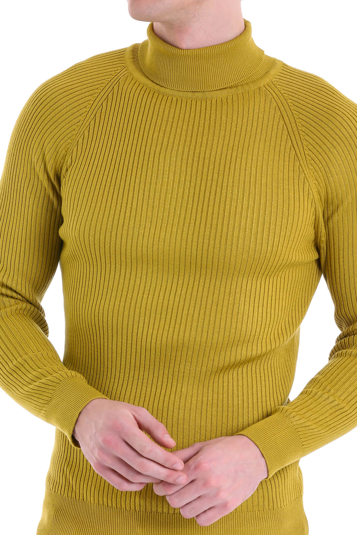 Slim Fit Olive Turtleneck Sweater - SAYKI