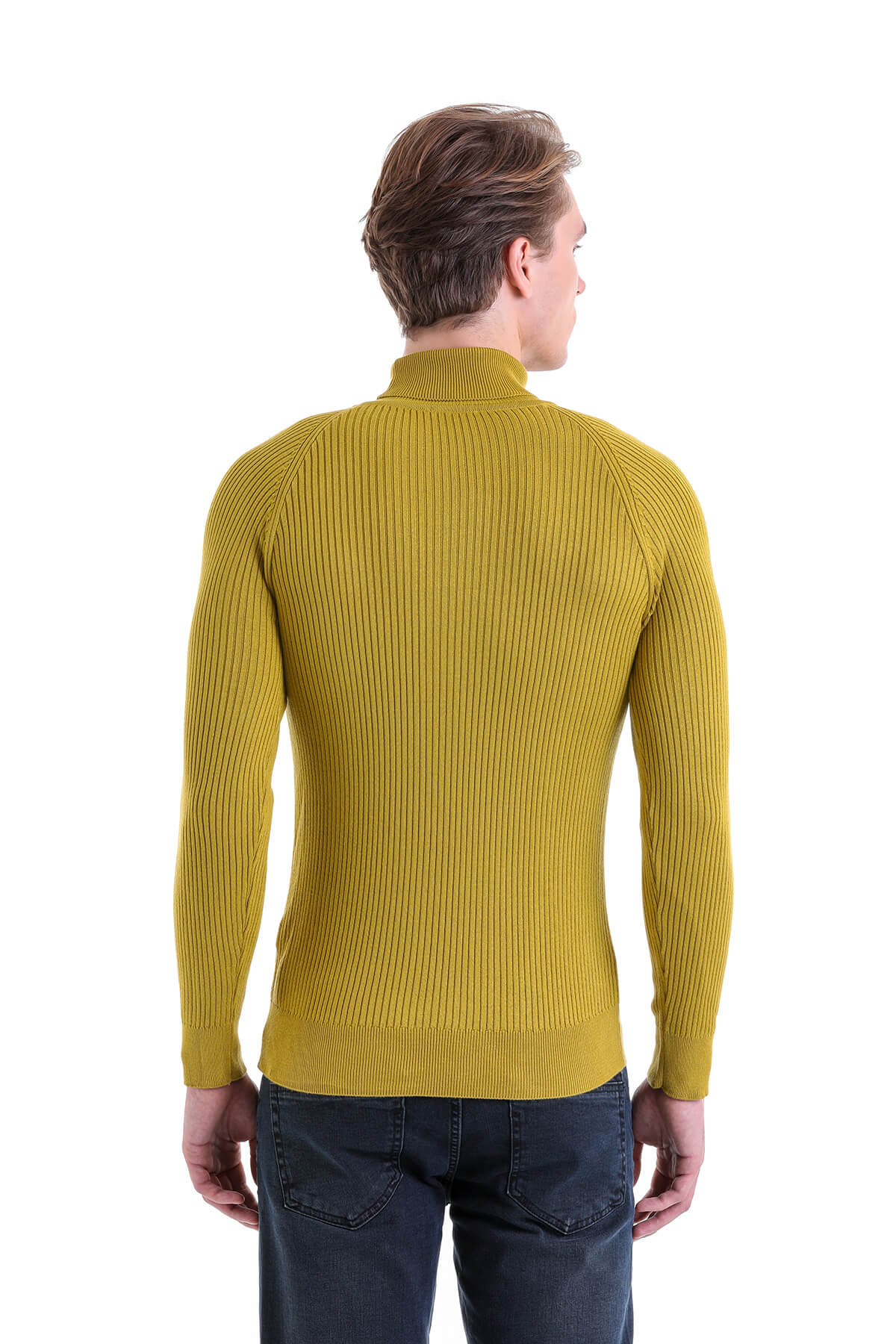 Slim Fit Olive Turtleneck Sweater - SAYKI