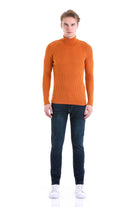 Slim Fit Orange Turtleneck Sweater - SAYKI