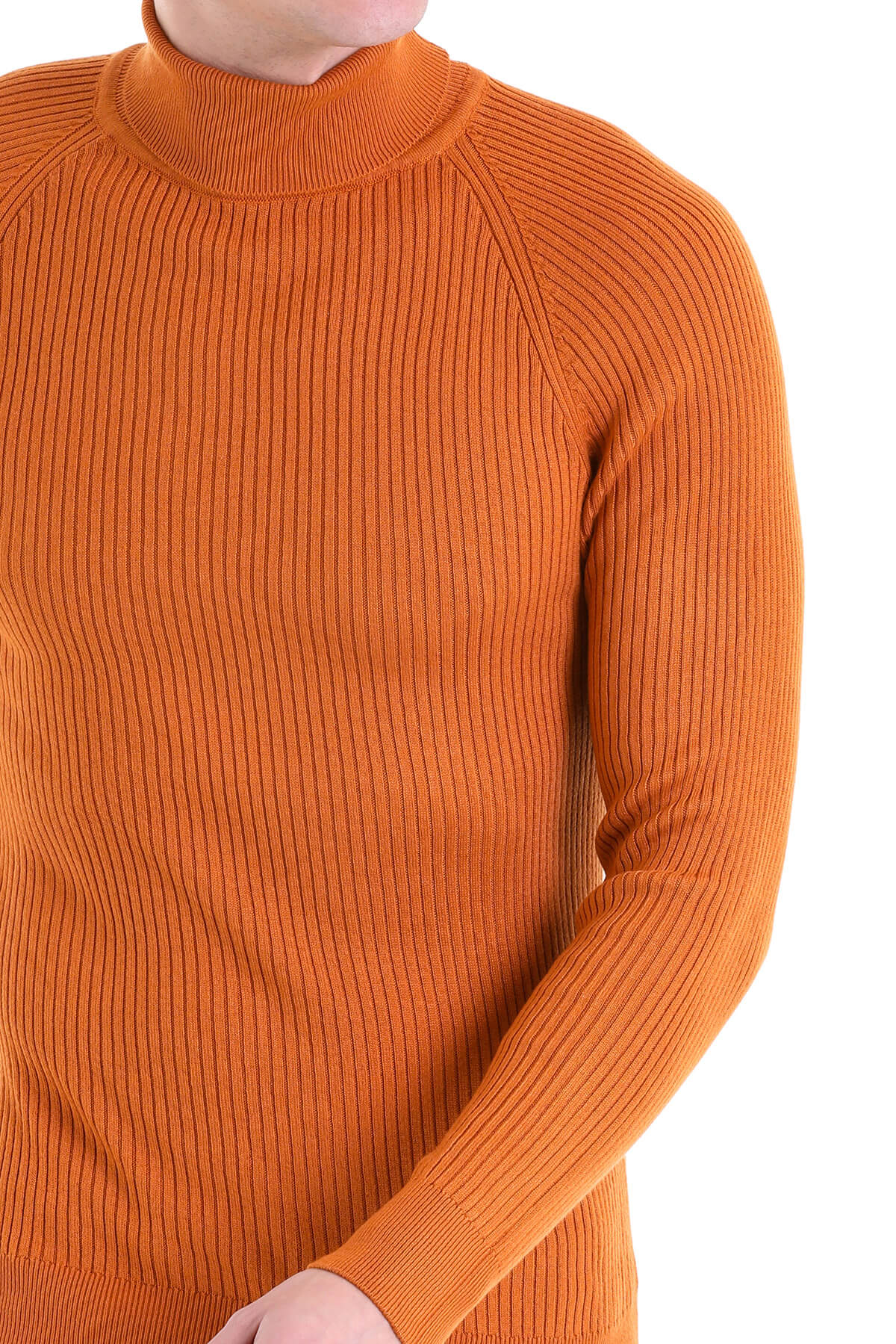 Slim Fit Orange Turtleneck Sweater - SAYKI