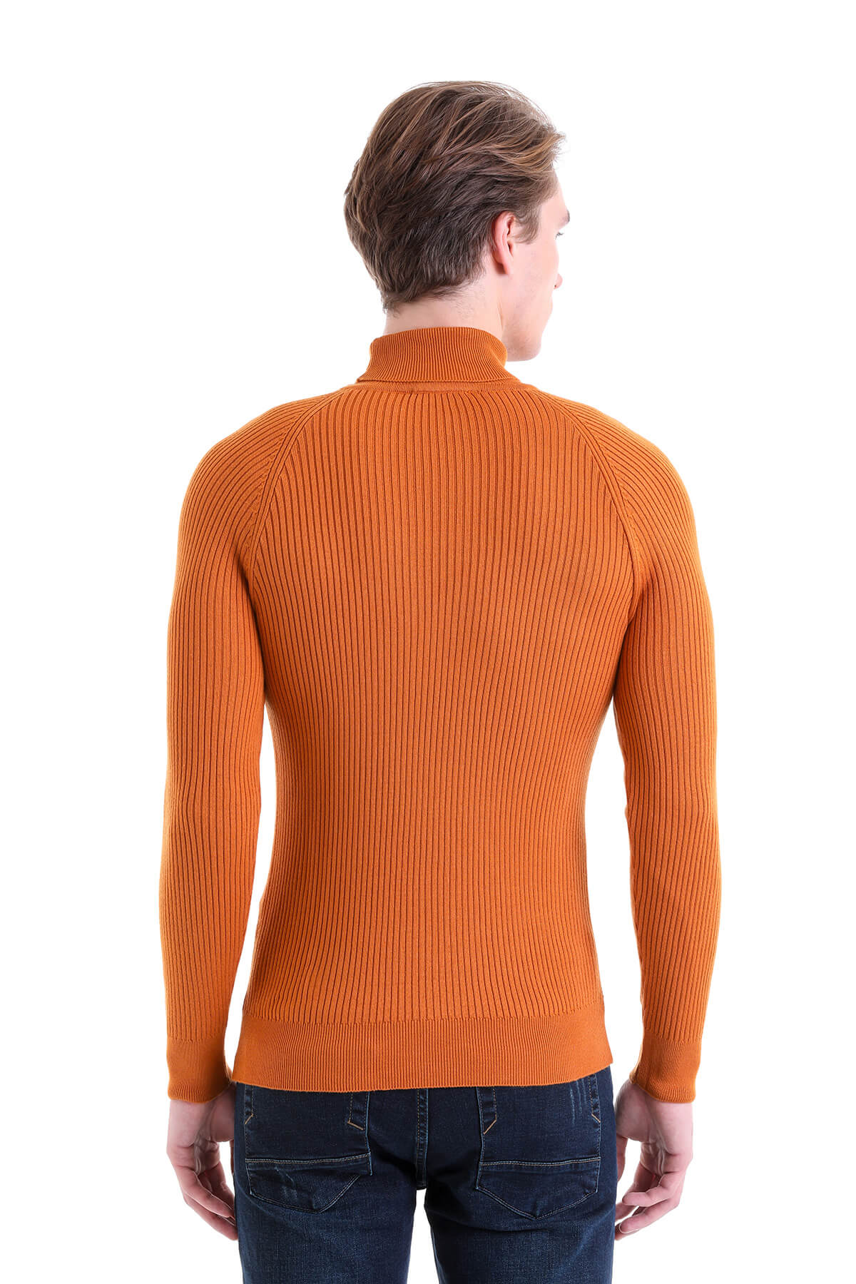 Slim Fit Orange Turtleneck Sweater - SAYKI