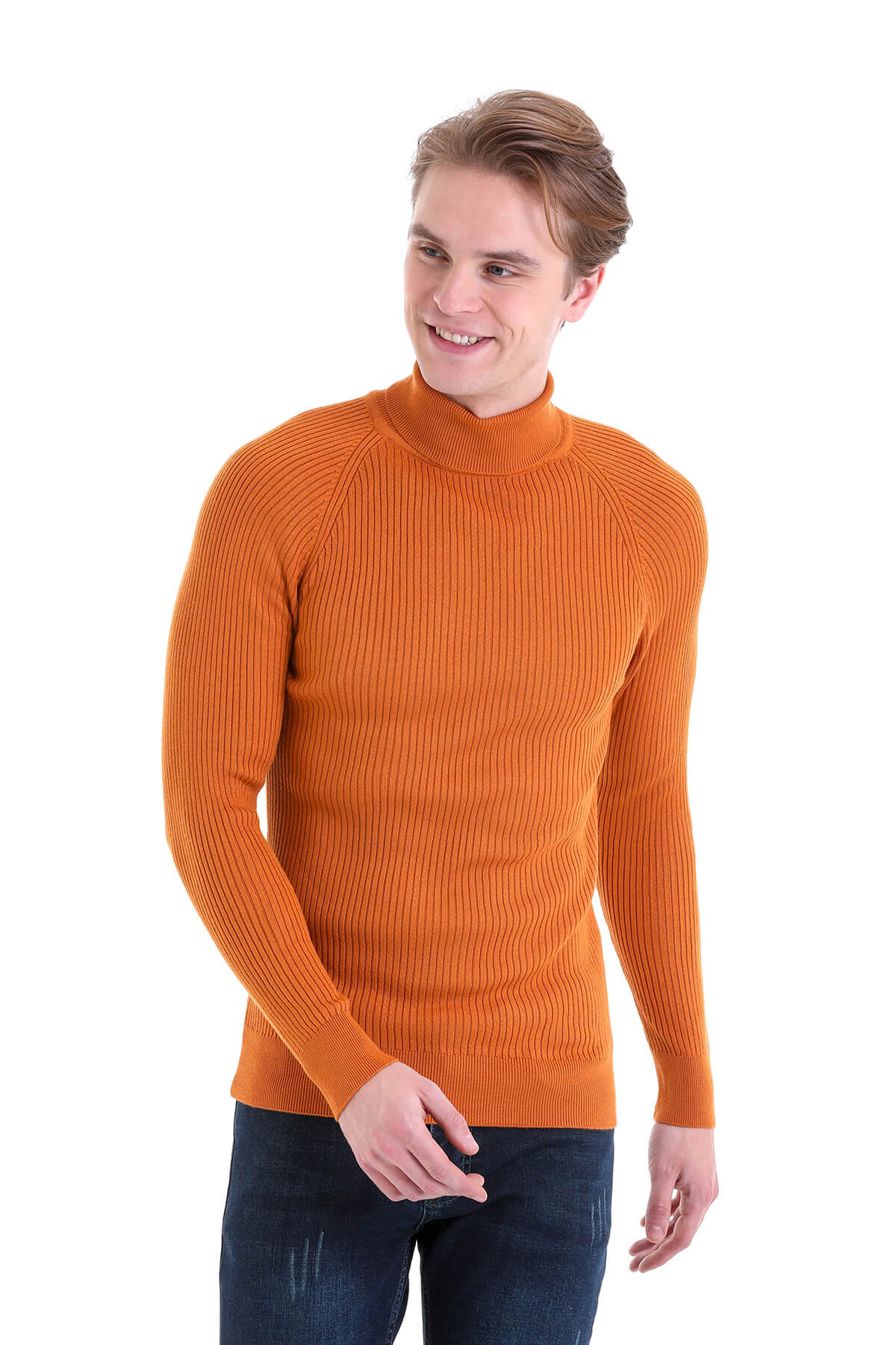 Slim Fit Orange Turtleneck Sweater - SAYKI