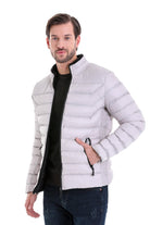 Slim Fit Padded EPHESUS Stand Collar Light Gray Coat Light