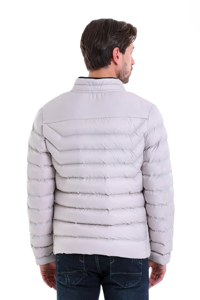 Slim Fit Padded EPHESUS Stand Collar Light Gray Coat Light