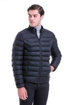 Slim Fit Padded EPHESUS Stand Collar Light Gray Coat Black