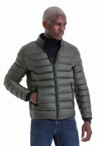 Slim Fit Padded EPHESUS Stand Collar Light Gray Coat Khaki