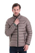 Slim Fit Padded EPHESUS Stand Collar Light Gray Coat Mink