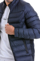 Slim Fit Padded EPHESUS Stand Collar Light Gray Coat Navy