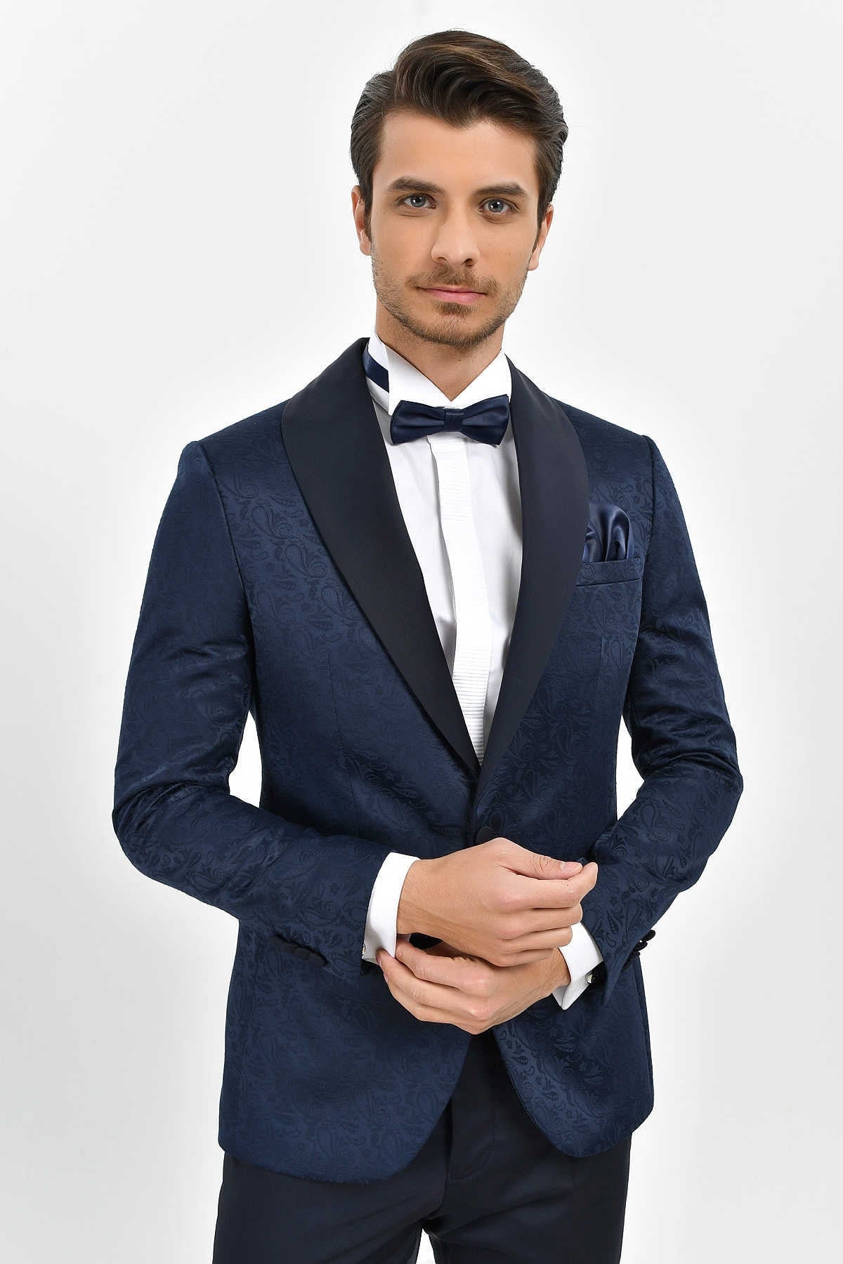 Slim Fit Paisley Navy Peak Lapel Classic Tuxedo - MIB