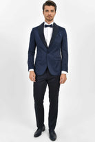 Slim Fit Paisley Navy Peak Lapel Classic Tuxedo - MIB