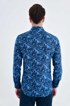 Slim Fit Palm Tree Printed Cotton Navy Casual Shirt - MIB