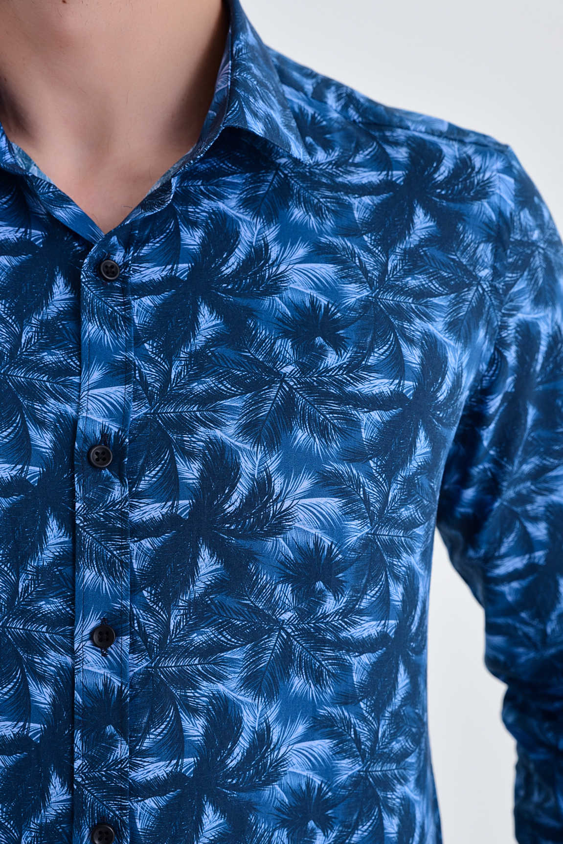 Slim Fit Palm Tree Printed Cotton Navy Casual Shirt - MIB