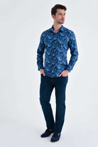 Slim Fit Palm Tree Printed Cotton Navy Casual Shirt - MIB