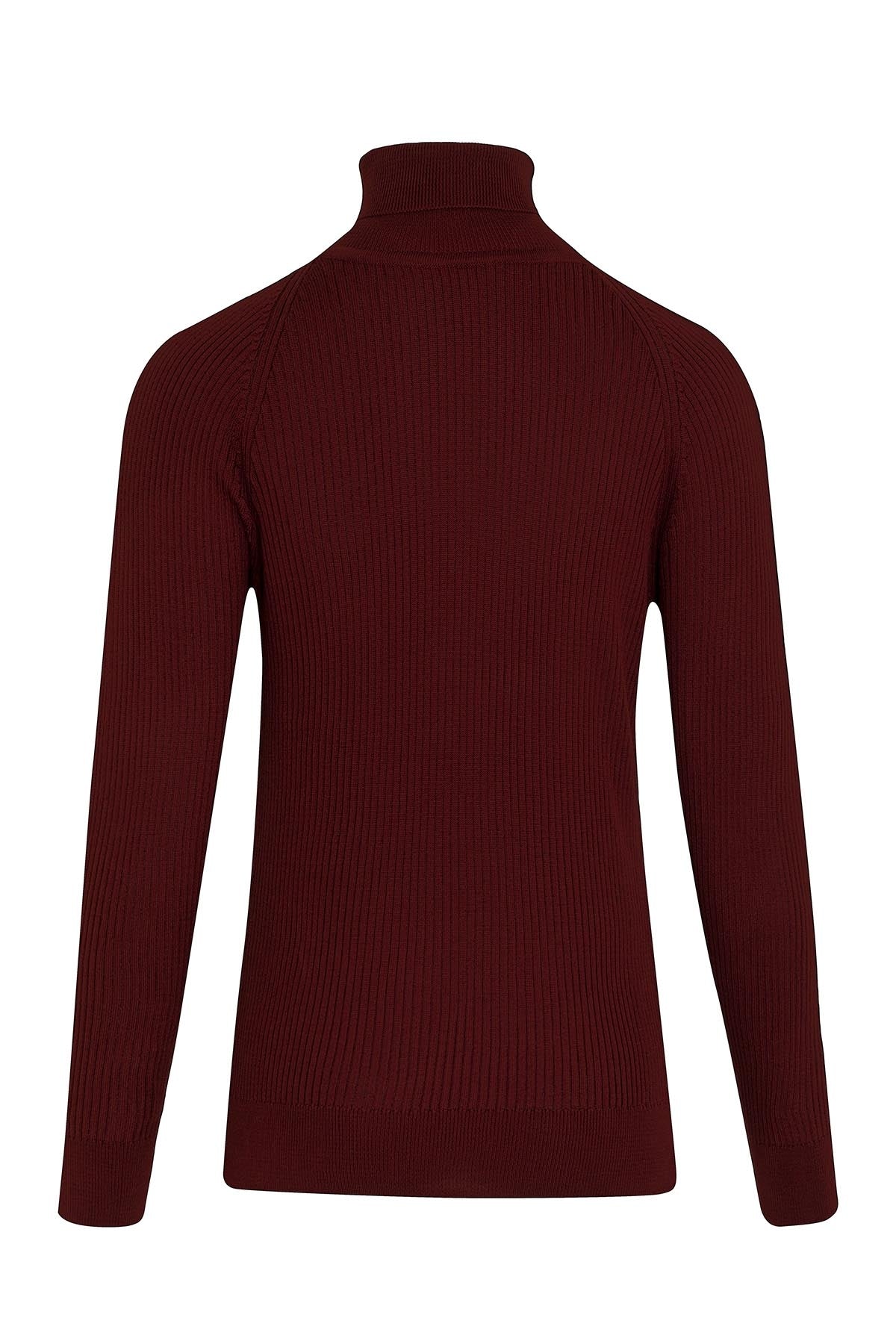 Slim Fit Patterned Burgundy Turtleneck Sweater - SAYKI