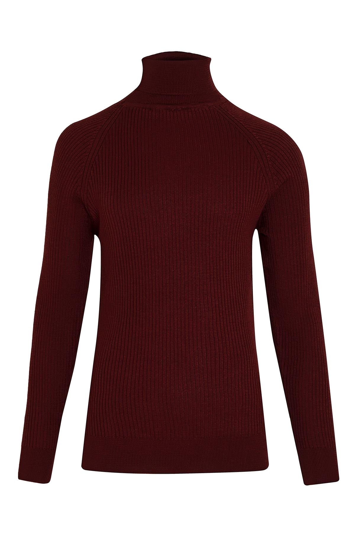 Slim Fit Patterned Burgundy Turtleneck Sweater - SAYKI