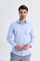 Slim Fit Patterned Cotton Blend Casual Shirt Ice Blue D.