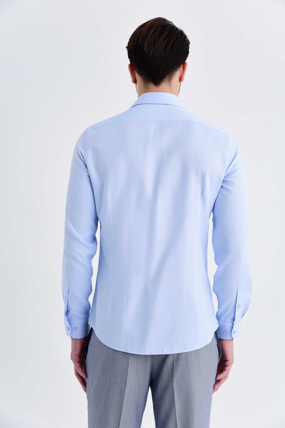 Slim Fit Patterned Cotton Blend Casual Shirt Ice Blue D.