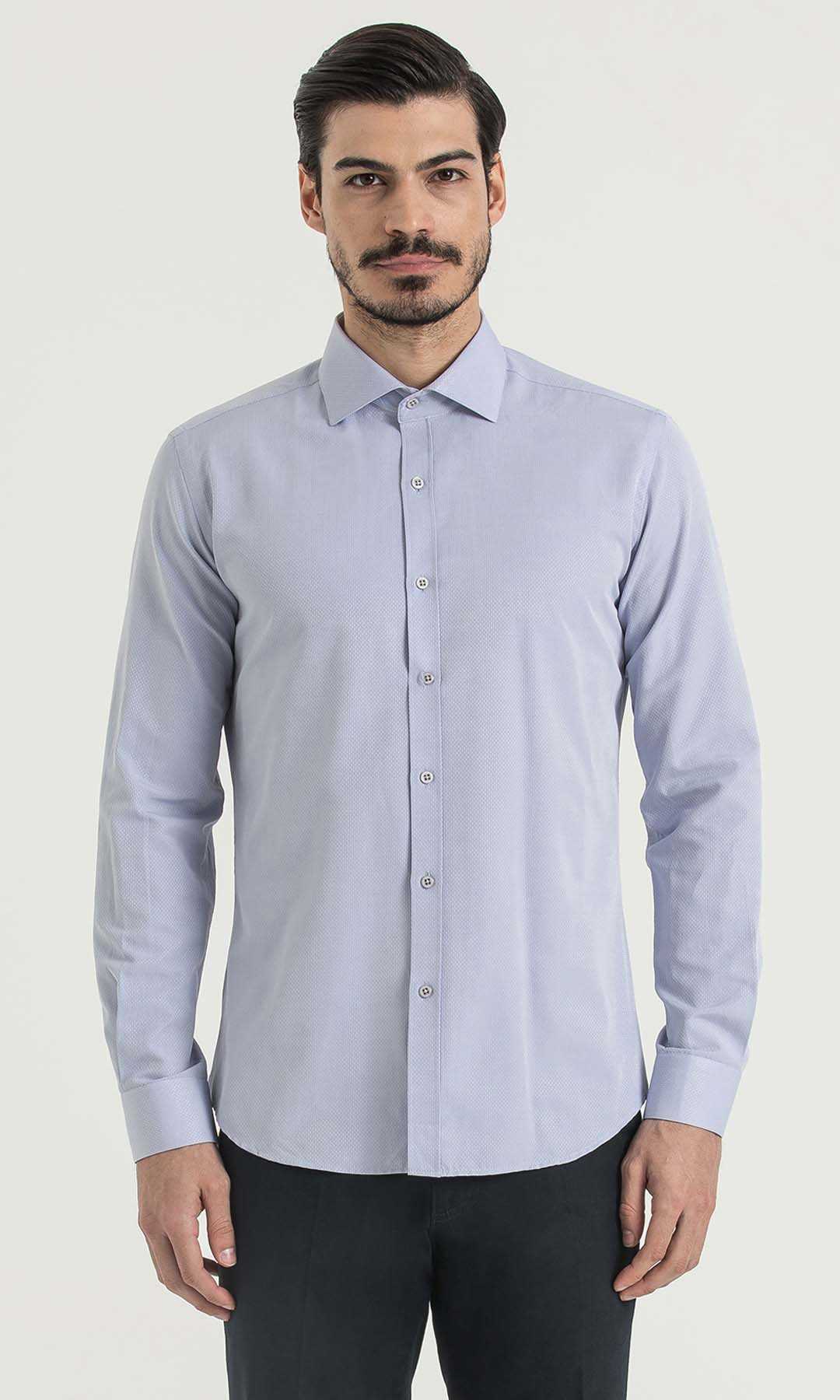 Slim Fit Patterned Cotton Blend Casual Shirt Lilac D. - MIB