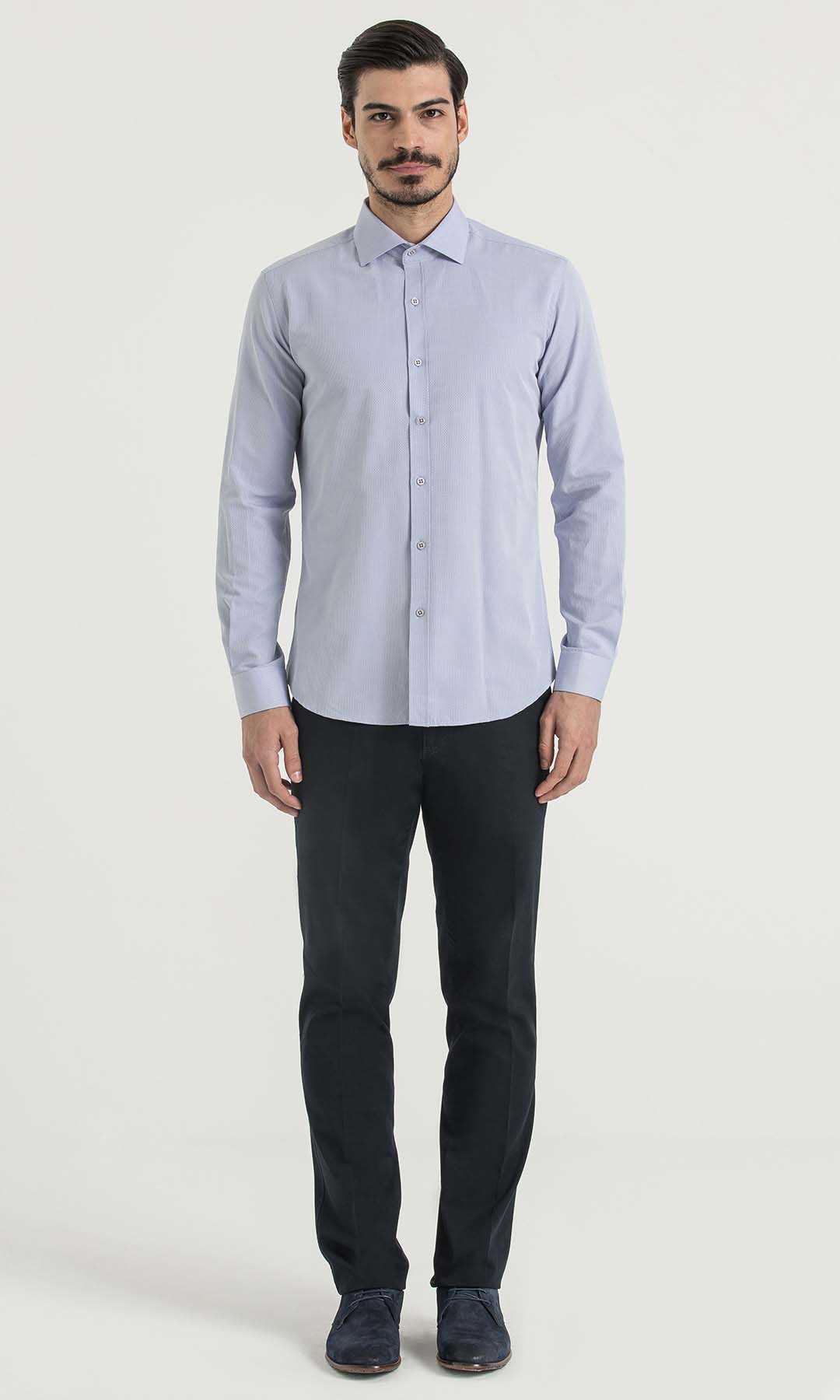 Slim Fit Patterned Cotton Blend Casual Shirt Lilac D. - MIB