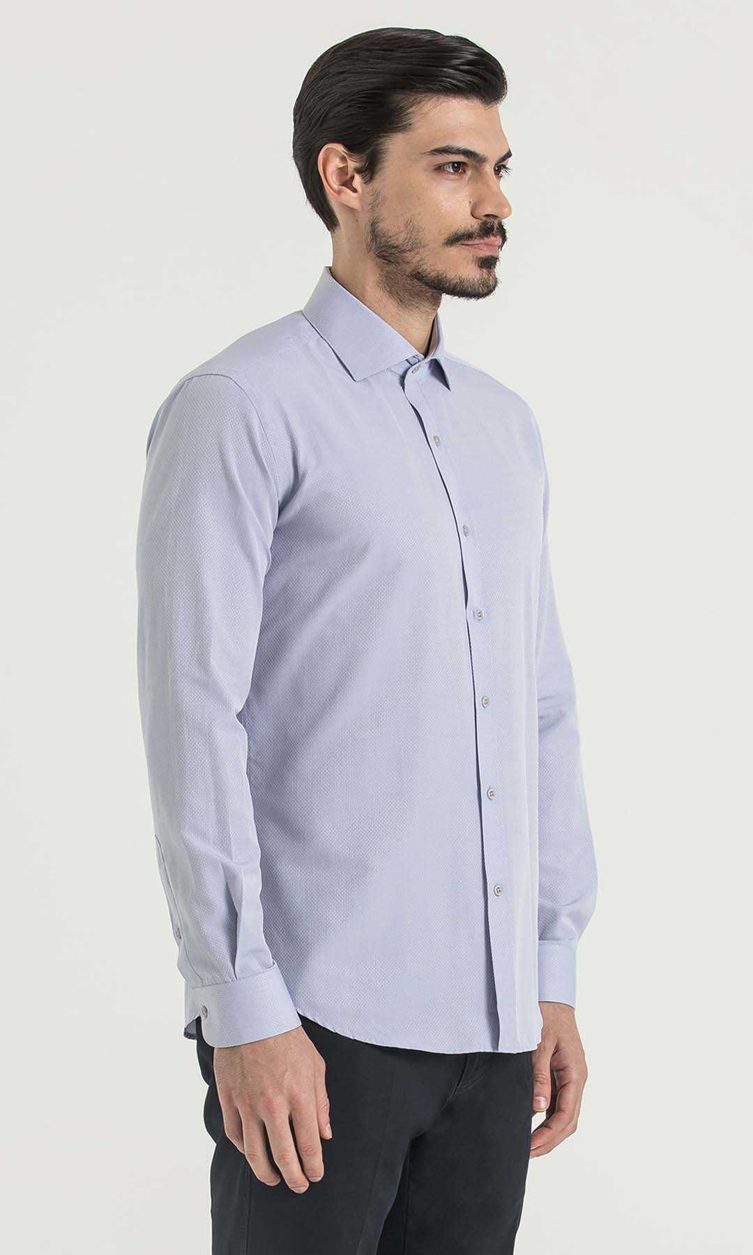 Slim Fit Patterned Cotton Blend Casual Shirt Lilac D. - MIB