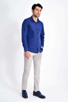 Slim Fit Patterned Cotton Blend Casual Shirt Navy D. - MIB