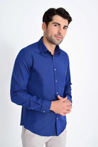 Slim Fit Patterned Cotton Blend Casual Shirt Navy D. - MIB