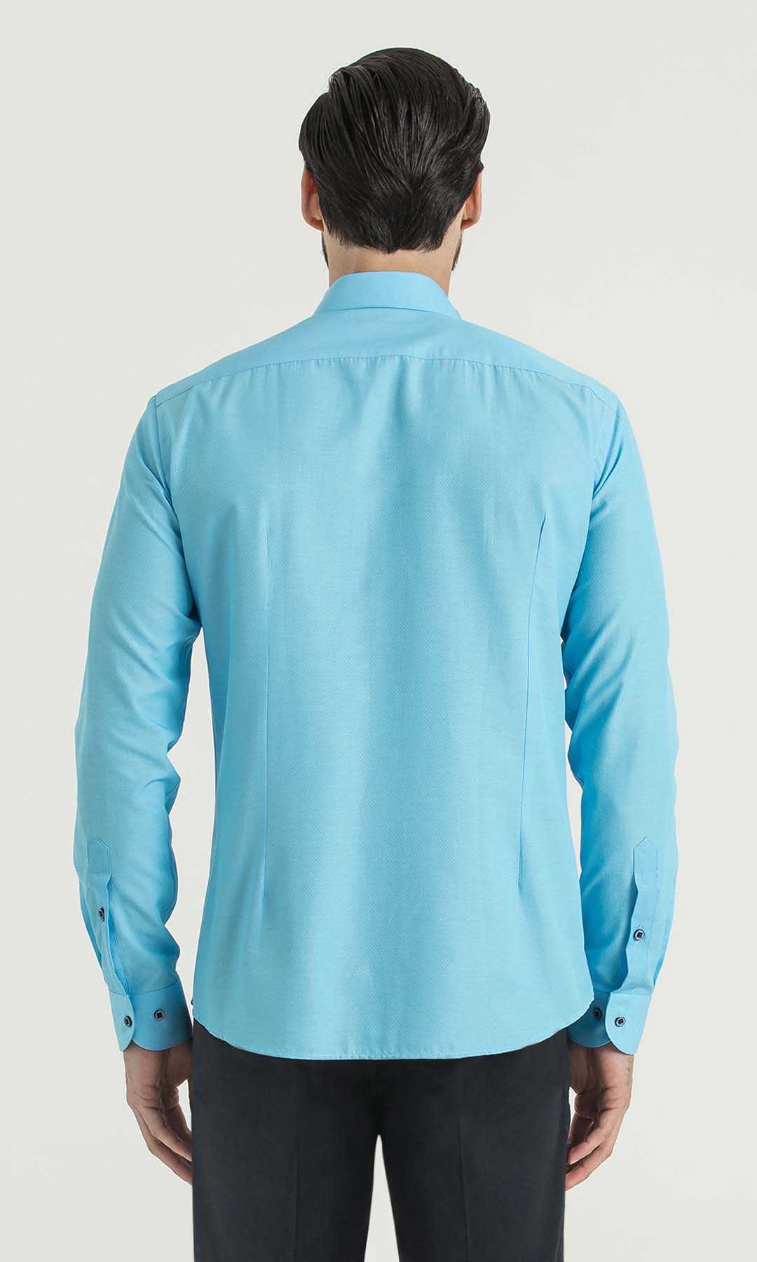 Slim Fit Patterned Cotton Blend Casual Shirt Turquoise D.