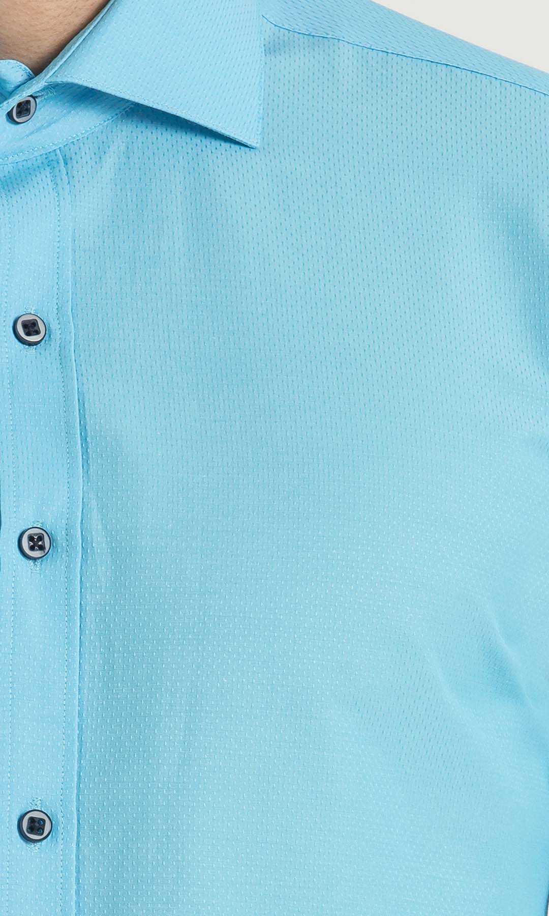 Slim Fit Patterned Cotton Blend Casual Shirt Turquoise D.