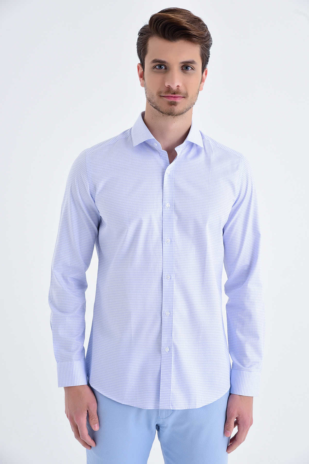 Slim Fit Patterned Cotton Casual Shirt Blue D. - MIB