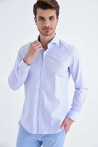 Slim Fit Patterned Cotton Casual Shirt Blue D. - MIB