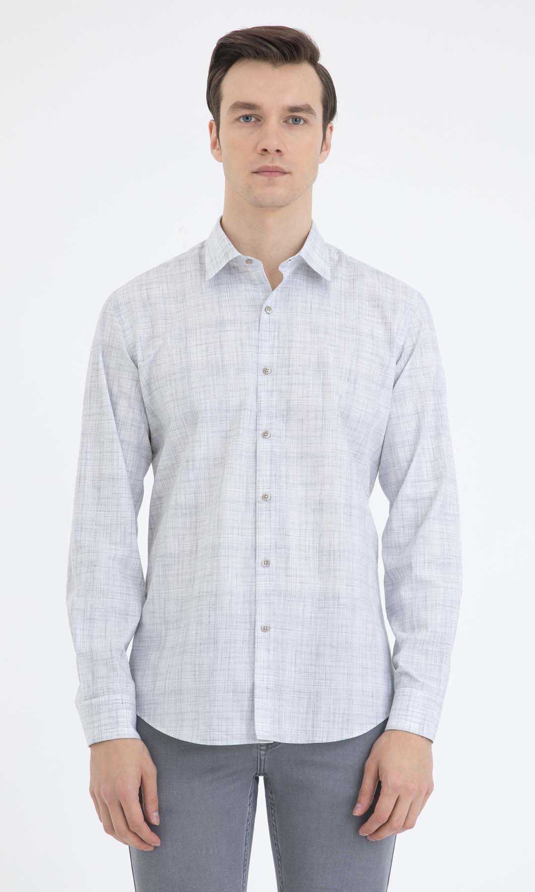 Slim Fit Patterned Cotton Casual Shirt Light Gray.D - MIB