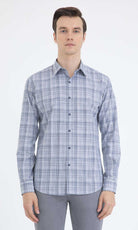 Slim Fit Patterned Cotton Casual Shirt Navy D. - MIB