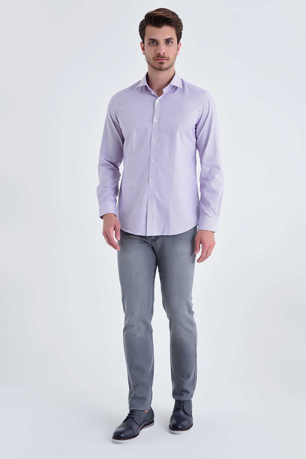 Slim Fit Patterned Cotton Casual Shirt Purple D. - MIB