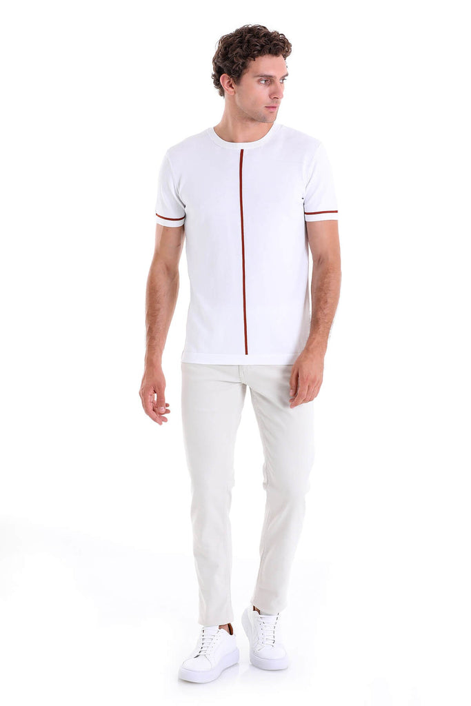 Slim Fit Patterned Crew Neck T-Shirt White. - MIB