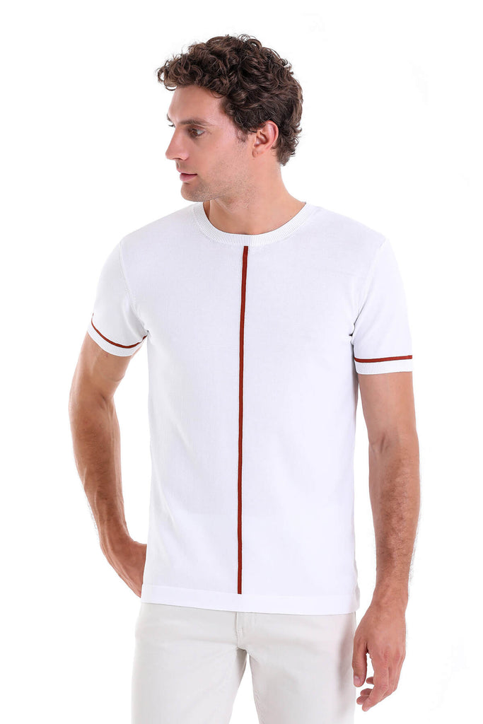 Slim Fit Patterned Crew Neck T-Shirt White. - MIB