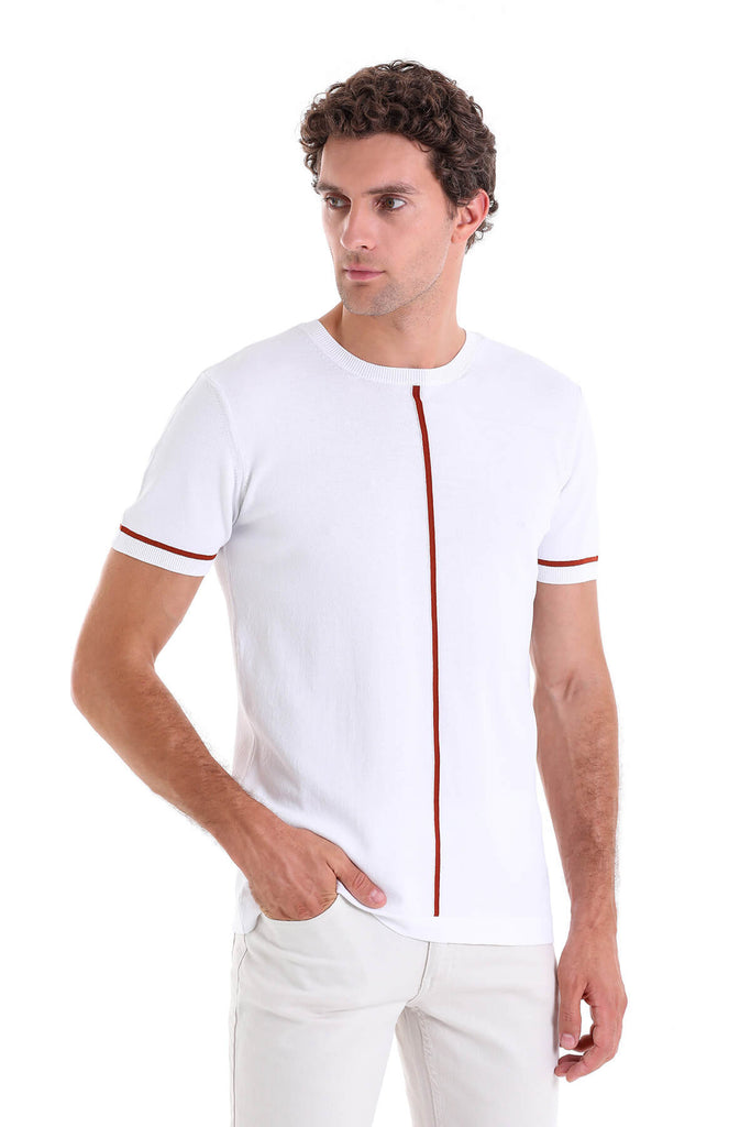 Slim Fit Patterned Crew Neck T-Shirt White. - MIB