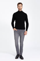 Slim Fit Patterned Gray Turtleneck Sweater Black - SAYKI