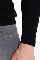 Slim Fit Patterned Gray Turtleneck Sweater Black - SAYKI