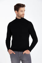 Slim Fit Patterned Gray Turtleneck Sweater Black - SAYKI