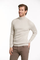 Slim Fit Patterned Gray Turtleneck Sweater Light Gray