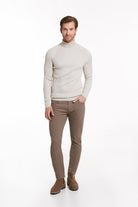 Slim Fit Patterned Gray Turtleneck Sweater Light Gray